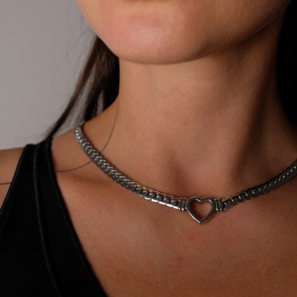 New Silver Heart Glamour Chain Necklace - Picture 2 of 8